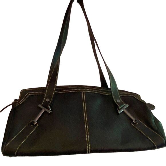 Vintage Tod’s Black Pebbled Leather Baquette Bag New - Picture 1 of 15